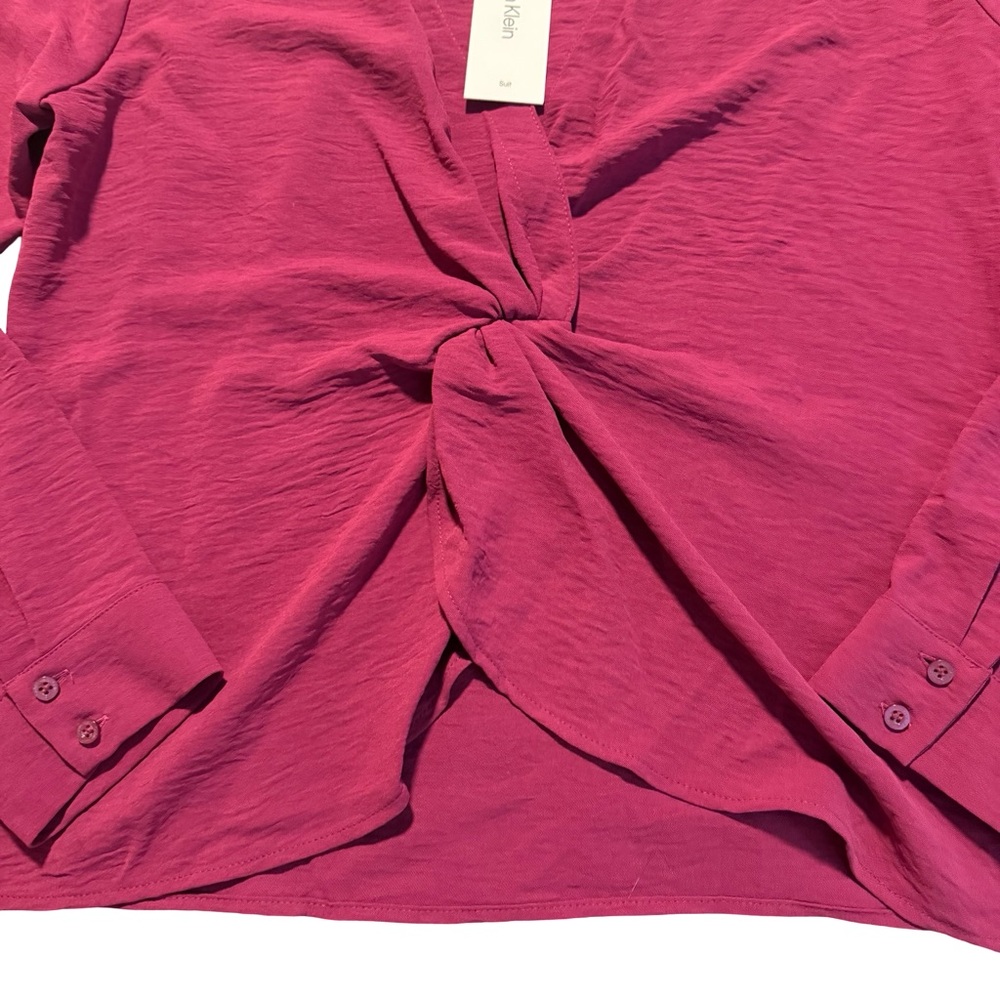 Calvin Klein Twist Front Blouse Long Sleeve Pink Size L NWT Office - Picture 3 of 8